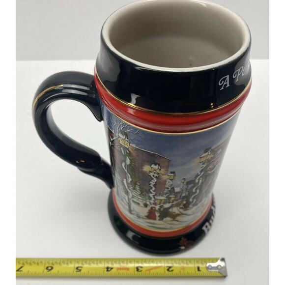 VINTAGE 1992 Budweiser Holiday Beer Stein Mug "A Perfect Christmas" Clydesdales - Picture 11 of 11